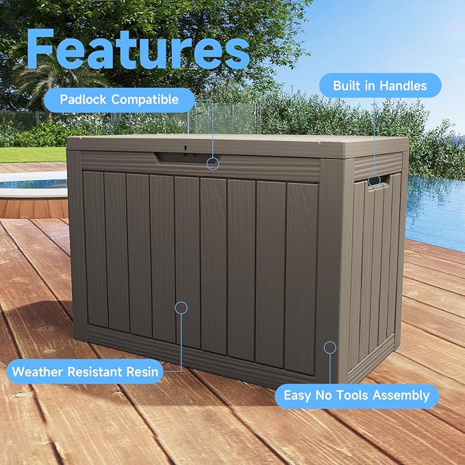 55 Gallon Outdoor Storage Box Waterproof, UV Resistant Resin Deck Box - Image 3