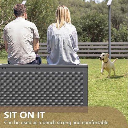 Devoko 100 Gallon Waterproof Large Resin Deck Box Indoor Outdoor Lockable Storage Container for Patio Furniture Cushions Garden Tools (100 Gallon, Grey)