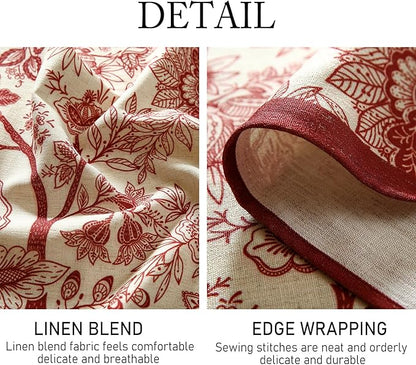 ISAENNE Designer French Linen Tablecloth Rectangular,Red Floral Washable Indoor Table Cloth,Durable Home Decor Tablecloths for Dining Thanksgiving Kitchen Party Christmas,55"*87"-Ruyi A