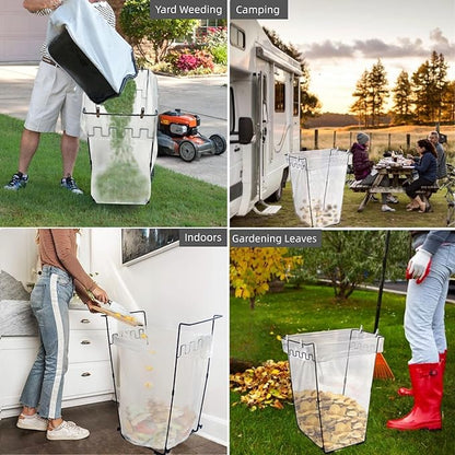 Garden Trash Bag Holder - Outdoor Leaf Bag Support Stand Multi-Use Metal Garbage Bag Holder Frame Holds 30-45 Gallons Bag for Leaves, Camping, Yard Weeding, Lawn Party(2PCS)