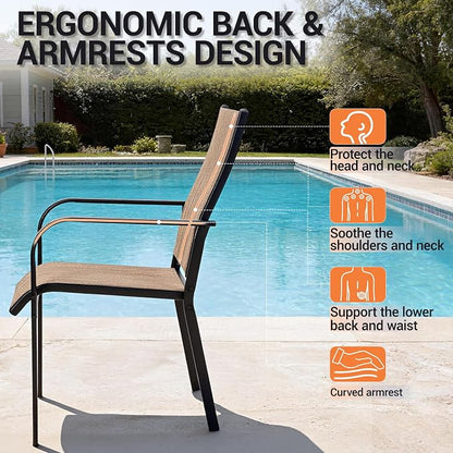 Patio Chairs Set of 8, Stackable Outdoor Dining Chairs, All Weather Breathable - Image 5