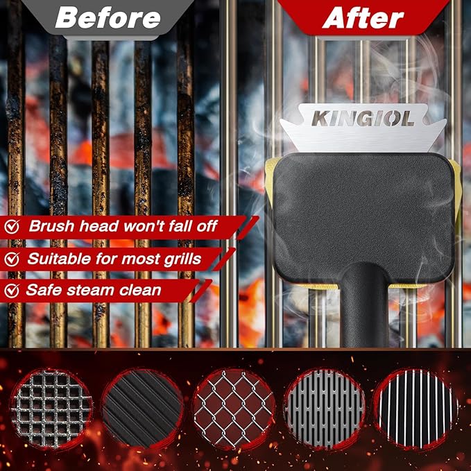 Grill Brush for Outdoor Grill - Bristle Free Grill Cleaner Brush, Steam BBQ Grill Brush with Durable Scraper for Cast Iron or Stainless-Steel Grates, 2 Replaceable Heat-Resistant Heads (Yellow)