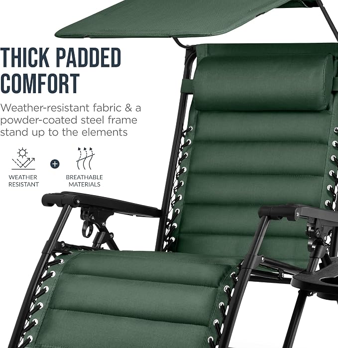 Best Choice Products Oversized Padded Zero Gravity Chair w/Canopy Headrest Cup - Image 6