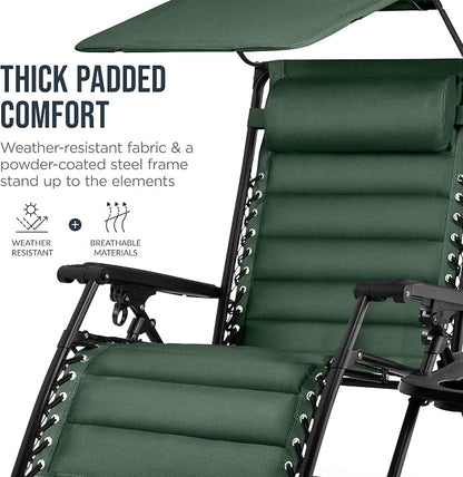 Best Choice Products Oversized Padded Zero Gravity Chair w/Canopy Headrest Cup - Image 6