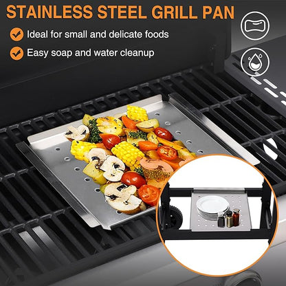 4 Burner Gas Grills Outdoor Cooking Propane Gas Grill BBQ Grill Portable Barbecue Grills with Cast Iron Grate, Pan and Folding Side Table 40000 BTU Output Easy-Clean