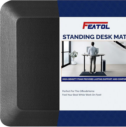 FEATOL Anti Fatigue Mat for Standing, 9/10 Extra Thick Ergonomic Standing Desk Mat, Comfort & Durable Memory Foam Standing Mat at Home,Office All Day (20" x 32", Black, 3PC)