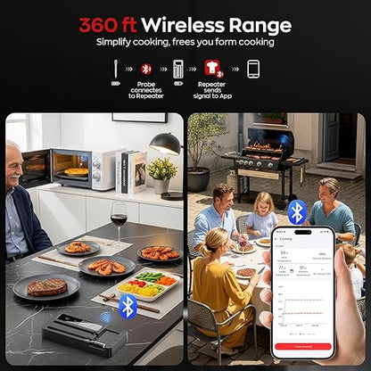 Smart Wireless Meat Thermometer with Dual Probes, Bluetooth & WiFi Combo, High Precision & Fast Response for BBQ, Grill, Smoker, Oven, Air Fryer