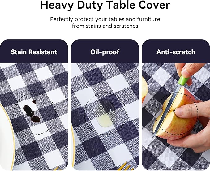 Romanstile Square Vinyl Tablecloth, 100% Waterproof Buffalo Gingham Plastic Table Cloth, Heavy Duty Wipeable Checkered Table Covers for Outdoor, Camping, Picnic, Patio - 60 x 60, Navy Blue