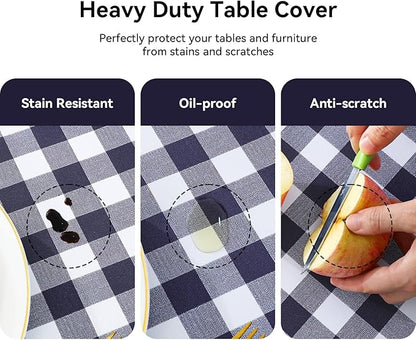 Romanstile Rectangle Vinyl Tablecloth, 100% Waterproof Buffalo Gingham Plastic Table Cloth, Heavy Duty Wipeable Checkered Table Covers for Outdoor, Camping, Picnic, Patio - 52 x 70, Navy Blue
