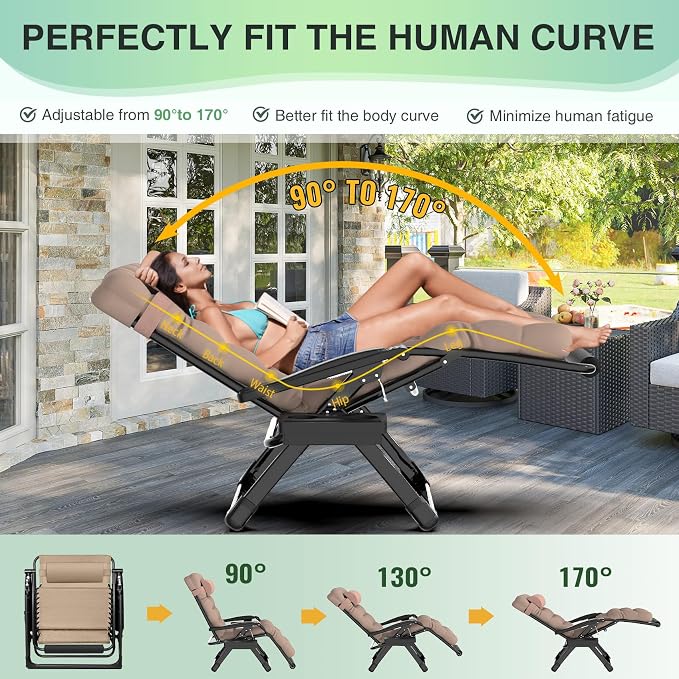 Suteck Oversized Zero Gravity Chair, 500LBS 33In XXL Outdoor Recliner Chairs | - Image 4