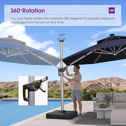PURPLE LEAF Cantilever Umbrella 13ft Solar LED Light Double Top, Support to - Image 7