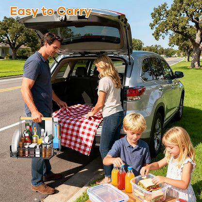 Grill Caddy, BBQ Caddy with Paper Towel Holder & Utensil Holder, Picnic Caddy Organizer for Outdoor Cooking, Camping Essentials, Tailgating, Camping Must-Have for Patio, RV, Camper