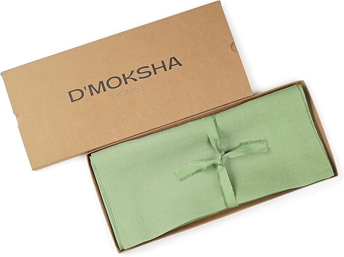 D'Moksha Homes Linen Table Runner 48 Inches - 100% Pure Linen Sage Green Table Runner 14 x 48 Inch for Coffee Tables, Dresser, Winter, Holiday - Machine Washable