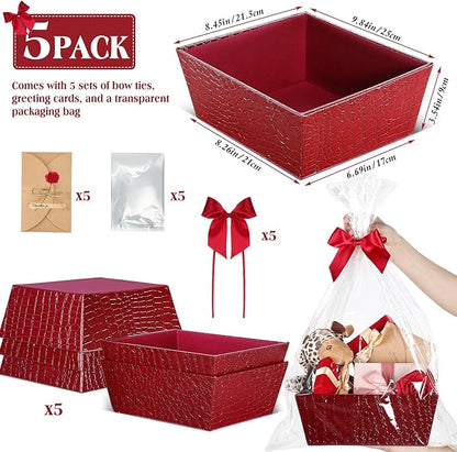 Wonderjune 20 Pcs Valentines Day Gift Baskets Empty To Fill Baskets For Gifts Empty With Gift Bag Bow Valentines Gifts Storage Basket Bulk for Wedding Party Wrapping(Wine Red)