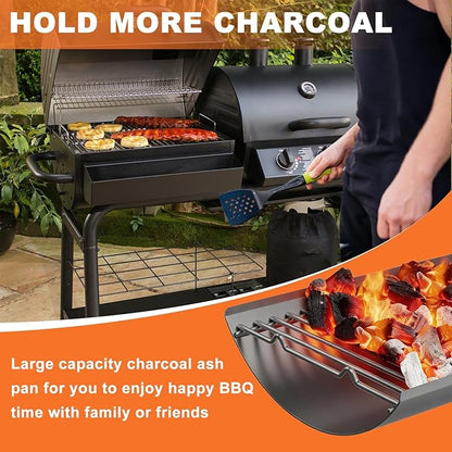 LS'BABQ 20" Ash Pan Charcoal Grill Replacement Parts with 2 PCS Fire Grate Hangers for Chargriller 5050, 5072, 5650, 2123 Charcoal Grills, Aluminized Steel for Chargriller MODEL #200157(20.4" x 12.8")