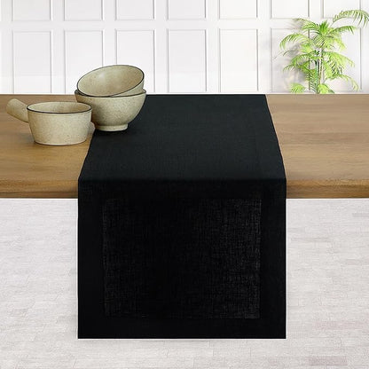 D'Moksha Homes Linen Black Table Runner 108 Inches Long - 100% Pure Linen Dining Table Runner 14 x 108 Inch for Winter, Holiday - Machine Washable