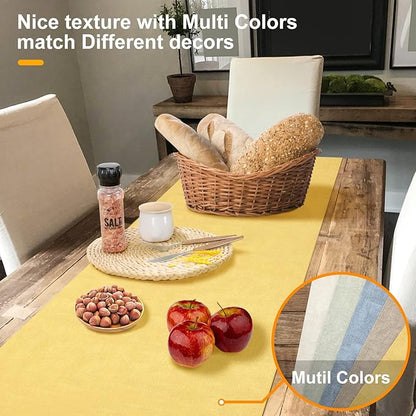 Wipeable Table Runner, Thick Farmhouse Dresser Runner, Rustic for Kitchen, Bedroom, Living Room, Indoor and Outdoor (72'', Mustard Yellow)