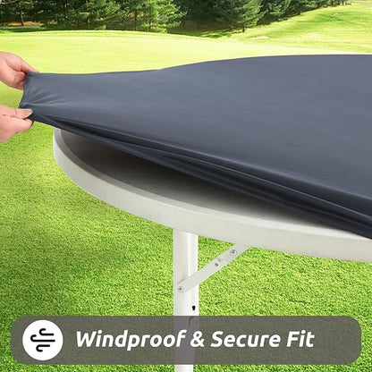 LURKA Round PU Leather Table Cover/Tablecloth with Elastic Hem – Waterproof, Oil-Proof, Scratch-Resistant, Wipeable Spill Protector for Dining Table, Kitchen, Outdoor Party (Grey, 4FT-Round)