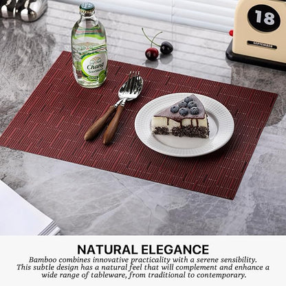 LEXMORE Placemats Set of 8 Vinyl/Plastic Woven Place Mats for Kitchen Table Indoor/Outdoor Washable Placemat Wipeable Dining Table Mats(Burgundy)