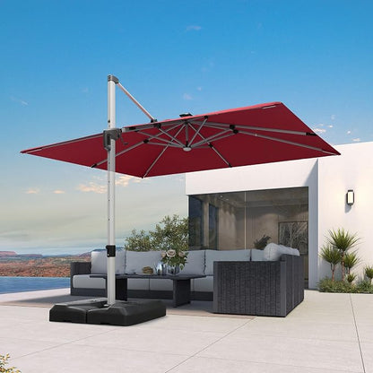 PURPLE LEAF Cantilever Umbrella 9' X 12' Solar LED Light Patio Deck, Terra | - Image 8