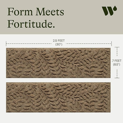 Bungalow Flooring Waterhog Stair Treads (Set of 4) – 8 1/2 x 30 Inches, Durable,Water-Trapping, Indoor/Outdoor Floor Covering, Boxwood Collection – Made in USA, Khaki/Camel
