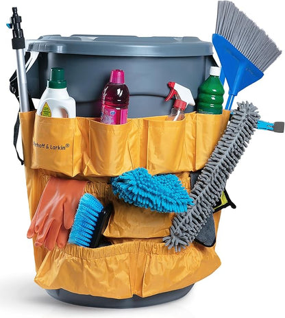 Trash Can Caddy Bag | Fits 32-55 Gallon Can | Brute & Uline Compatible | Heavy Duty Vinyl | Garbage Bin Apron | XL Commercial Size | Cleaning Caddy Organizer | Custodian & Janitorial Supplies (2 Pack)