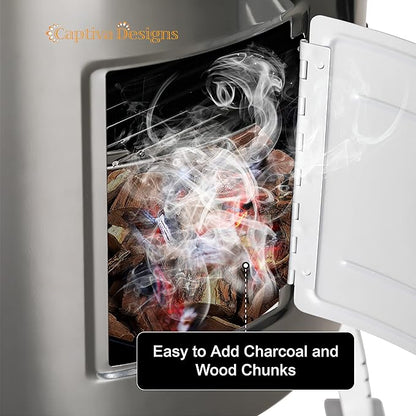 Captiva Designs 17-Inch Outdoor Vertical Smoker, Wood Chunks Smoker with Thermometer for Outdoor Cooking,Grilling,Picnic,Camping and Party