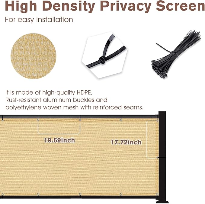 SUNNY GUARD 3'x16' Sand Yellow Balcony Privacy Screen Fence, Apartments Railing, Heavy Duty Wind Screen for Outdoor,Backyard,Patio,Deck Privacy（We Make Custom Sizes）