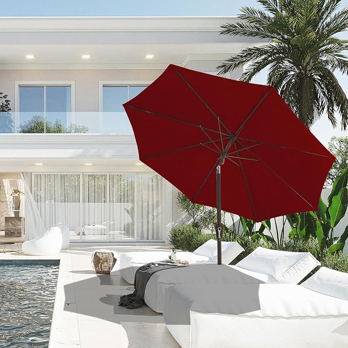 JEAREY 9FT Outdoor Patio Umbrella, Market Umbrella, Burgundy | Outdoor Table - Image 4