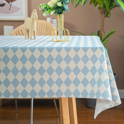 Rectangle Table Cloth,100% Waterproof Tablecloth Oil Proof Spill Proof Vinyl Table Cloth, Wipe Clean Plastic Table Cover for Dining, Camping, Indoor and Outdoor 54" x 78",Blue Checkered