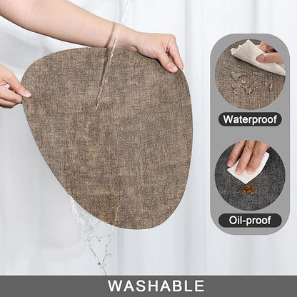 Placemats and Coasters, Washable Reversible Placemats Round Faux Leather Wipeable Place Mats Non Slip Heat Resistant Indoor Outdoor Table Mats (Set of 6, Gray Brown)