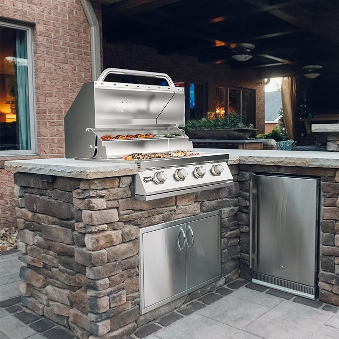 Hygrill 32-Inch Built In Grill, Stainless Steel 4-Burner Grill Head for Outdoor Kitchen, Liquid Propane
