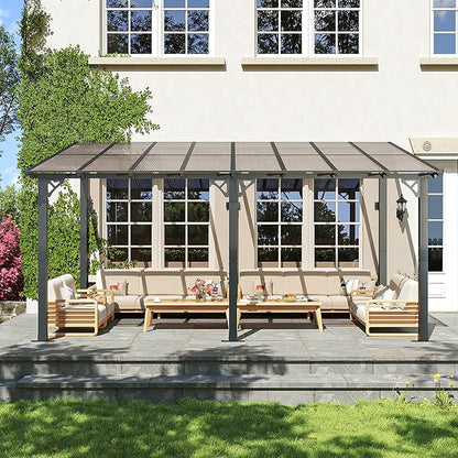 10' x 16' Lean to Gazebo Pergola, Hardtop Gazebo Metal Large Galvanized Steel - Image 9