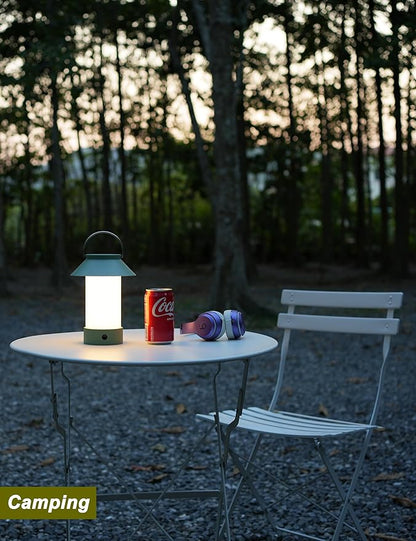 Rechargeable Outdoor Lantern Waterproof, Dimmable Warm White & Flickering Flame Mood Light, Portable Cordless Table Lamp for Patio/Camping/Shower/Emergency Power Outage (Green)