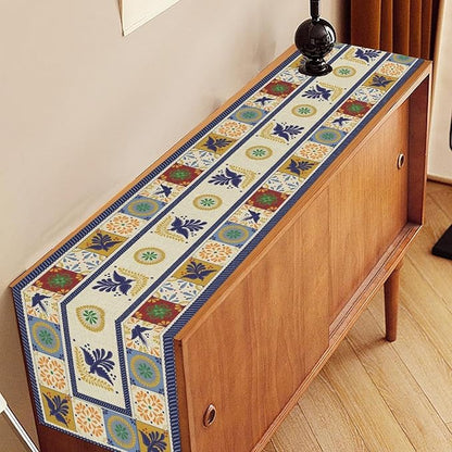 Mexican Table Runner, Blue Floral Birds Mexico Talavera Ceramic Dia De Los Muertos Coffee Table Center Decor for Family Home Kitchen and Dining Farmhouse Indoor Outdoor Table Decorations, 13" X 108"