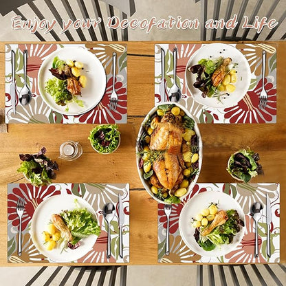 Flower Placemats Set of 4 - Spring Floral Faux Leather Heat Resistant Placemats for Dinner Table, Non-Slip Waterproof Oil-Proof Washable Reusable Placemat for Indoor Outdoor Kitchen, 15.75In*11.81In
