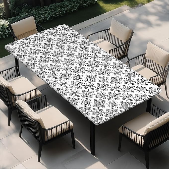 Rectangle Table Cloth Cover Waterproof Elastic Fitted Polyester Fitted Tablecloths for 6 Foot Tables for Indoor,Picnic, Camping, Outdoor （72" x 30"，Geometric ）