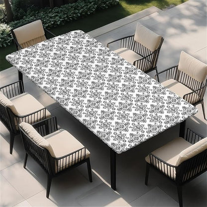 Rectangle Table Cloth Cover Waterproof Elastic Fitted Polyester Fitted Tablecloths for 6 Foot Tables for Indoor,Picnic, Camping, Outdoor （60" x 30"，Geometric ）