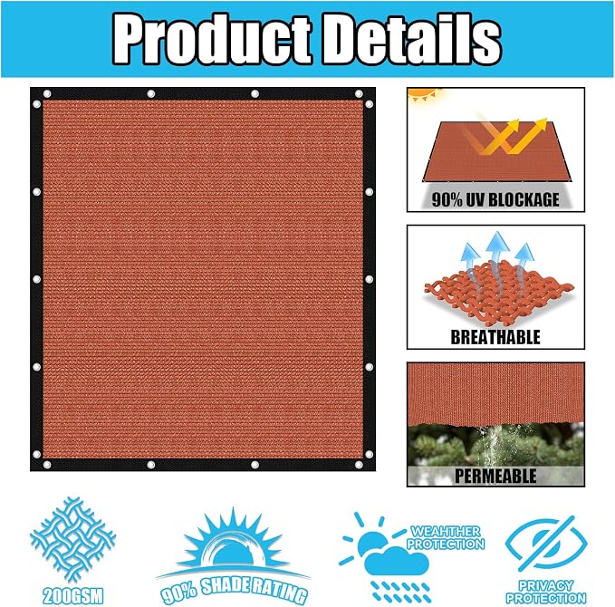Amagenix 90% Pergola Shade Cover 15' X 15' Sun Shade Cloth - Image 3