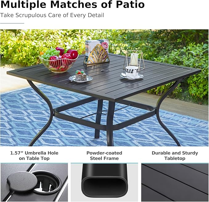 MFSTUDIO Outdoor Dining Set for 4, Patio Dining Sets with Swivel Chairs, 37’’ Square Metal Patio Table and Chairs, All Weather Outdoor Dining Furniture for 4, Porch, Backyard