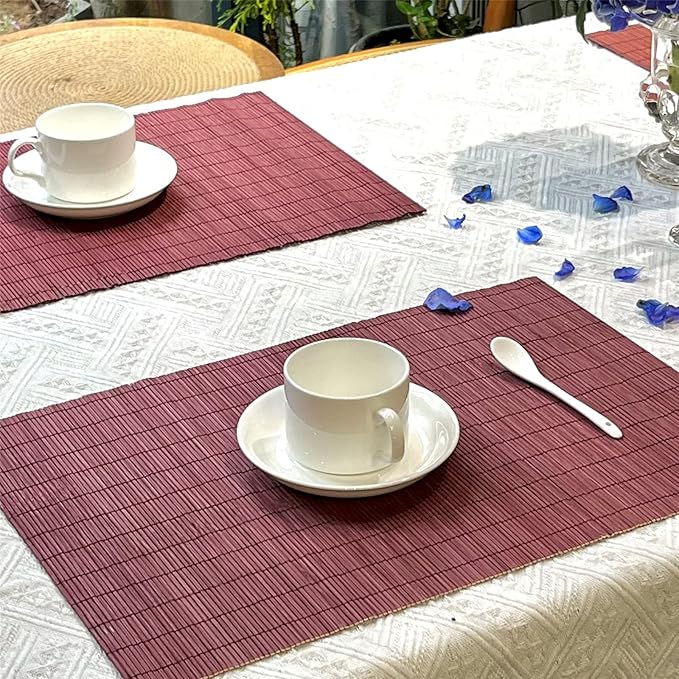 ANDSTAR Set of 24 Bamboo Placemats 17.7X11.8Inch Sushi Rolling Mat Japanese Style Bamboo Mat Natural Place Mats Washable Heat Resistant Table Mats for Dinner Dining Table Wedding Parties（Red）