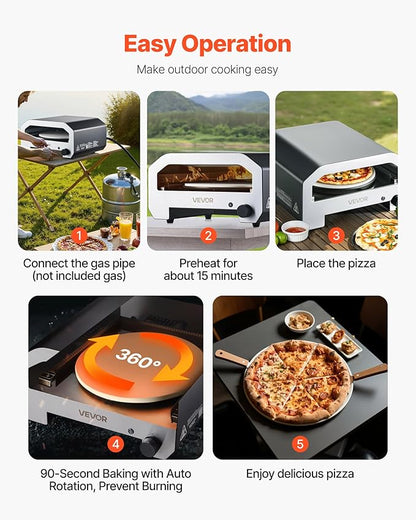 VEVOR 16 in Outdoor Pizza Oven, Auto Rotating Propane Gas Pizza Ovens, Portable Pizza-Cooker with Electric Rotate Pizza-Stone, Carry Bag, Propane Pizza Maker For Outside Backyard Patio Camping, Black