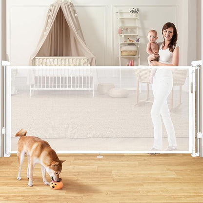 Retractable Baby Gates Dog Gate for Stairs, 55" Wide Mesh Baby Gate Pet Gate for The House, 34" Tall Child Safety Gates for Doorways, Hallways, Deck, Porch, Indoor, Outdoor
