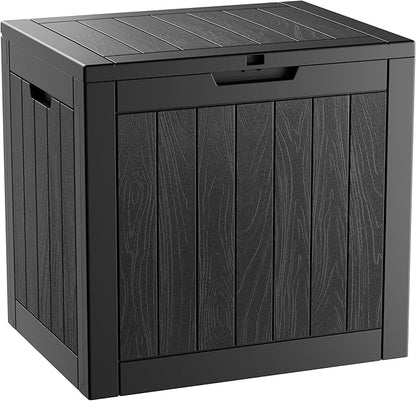 31 Gallon Outdoor Storage Deck Box Waterproof,Garden Tool,Backyard Cushion,Poolside Storage,Small Delivery Boxes for Outside,Lockable Lid,Wood-like Striped Grey