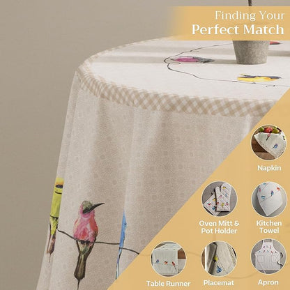 Maison d' Hermine Table Cloth Round Table 100% Cotton 69 Inches Tablecloth Reusable Decorative Everyday Use for Dining Room, Farmhouse, Home, Party, Festive & Wedding Spring Summer - Birdies On Wire
