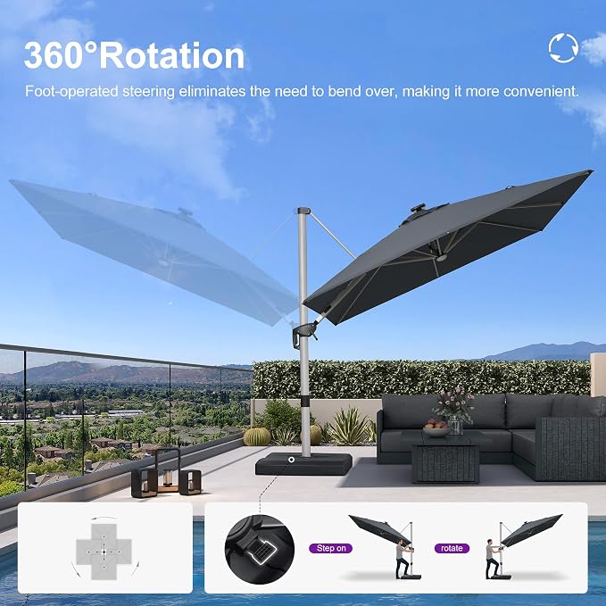 PURPLE LEAF Cantilever Umbrella 9' X 9' Solar LED Light Patio Deck, Stays bright - Image 8