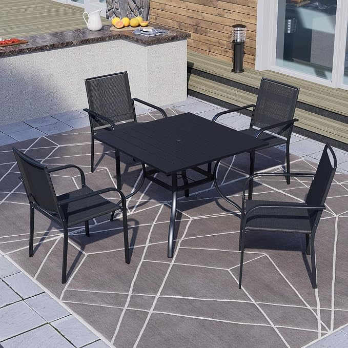 Anmutig Stackable Outdoor Dining Chairs Set of 6, Textilene Fabric, Breathable - Image 2