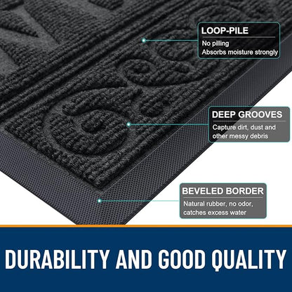 OLANLY Welcome Door Mat Indoor Outdoor Entrance, Heavy Duty Sturdy Front Door Mat, Waterproof All-Weather Doormat, Stain Resistant, Low Profile, Easy Clean Patio Entryway Mat, 59 x 35, Black