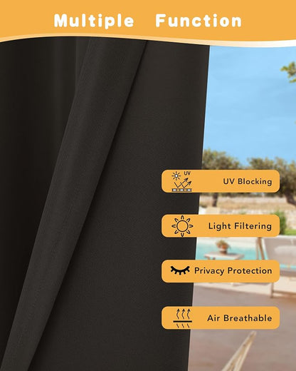 Outdoor Curtains for Patio Waterproof 2 Pcs 54x84 Inch Chocolate | Poolside - Image 3