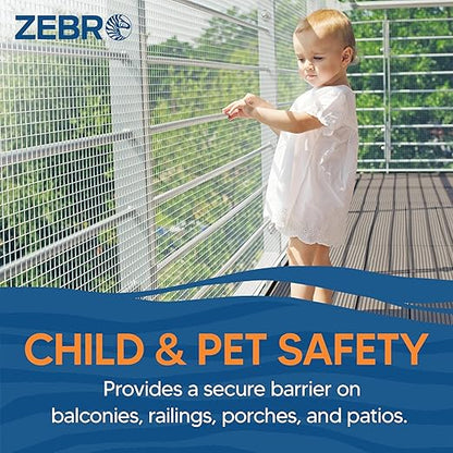 ZEBRO Plastic Hardware Mesh Screen & Fence Roll (2' x 15' White) - Plastic Indoor or Outdoor Balcony, Patio & Porch Netting - Safety Barrier Plastic Fence to Protect Pets & Kids Around The Home
